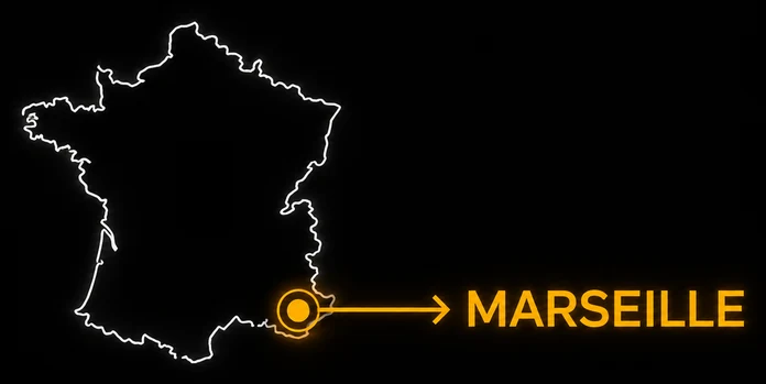 Carte de France avec un point sur Marseille